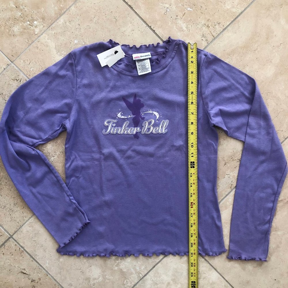 Vintage Disneyland Tinker Bell Lavender LS Ruffle T Applique embroidery XL